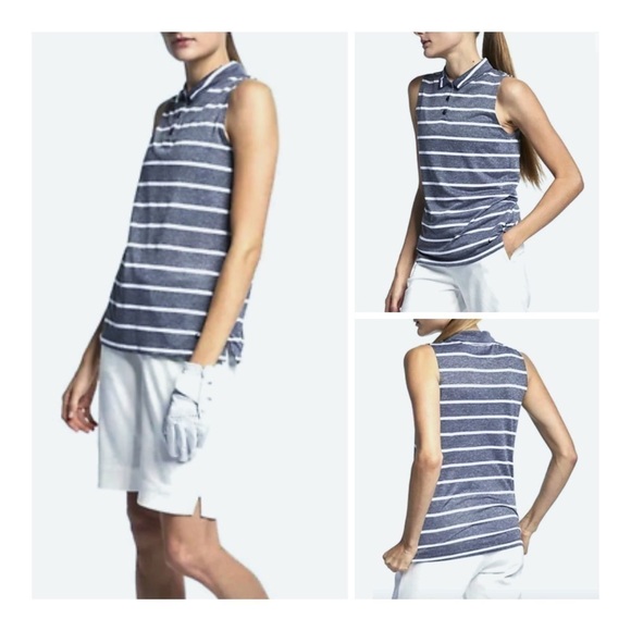 NIKE DRI-FIT Sleeveless Striped Golf Polo - Heathered Blue/White - Picture 1 of 16